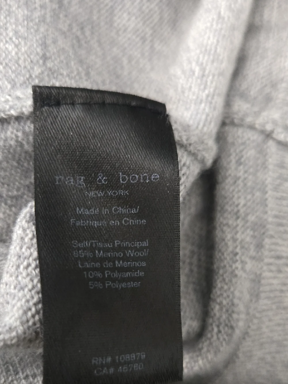 RAG & BONE Be Kind Reflective Light Gray Crewneck Sweater Striped Hem Sz MED - Picture 9 of 9